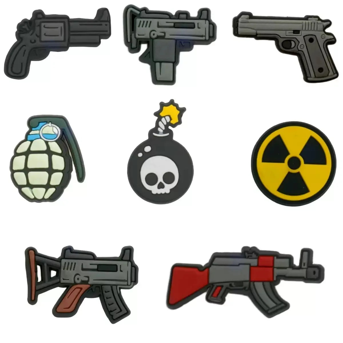 8Pcs Cartoon Weapon Gun Bomb PVC Sandals Shoe Decoration Garden Shoes Button Accessories Shoes Charms For Bracelets DIY Backpack