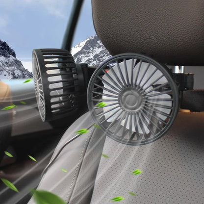 Dual Head USB Car Fan 360° Rotatable Portable Electric Air Conditioner Seat Fan 3 Speed for Home Office Driving