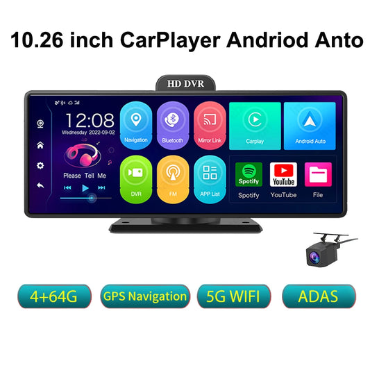 4G Car GPS Navigation 10.26" IPS CarPlay Android Anto Z80 Dash Camera RAM 4G+64G ROM ADAS 5G WiFi BT FM Dash Cam Video Recorder