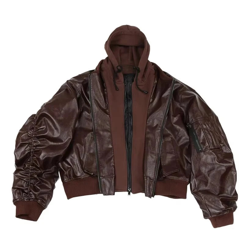 Lautaro Autumn Winter Oversized Thickened Warm Red Black Pu Leather Jacket Men Luxury Designer Unisex Clothes Cool Grey Hoodie