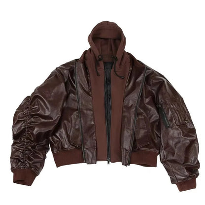 Lautaro Autumn Winter Oversized Thickened Warm Red Black Pu Leather Jacket Men Luxury Designer Unisex Clothes Cool Grey Hoodie