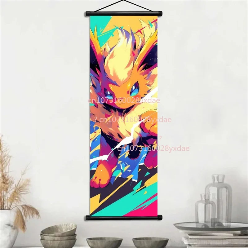 Anime Pokemon Scroll Painting Bulbasaur Charmander Squirtle Poster and Print Watercolor Wall Art Picture Home Decor Kids Gifts