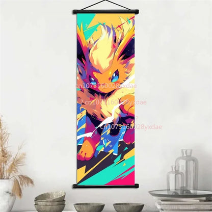 Anime Pokemon Scroll Painting Bulbasaur Charmander Squirtle Poster and Print Watercolor Wall Art Picture Home Decor Kids Gifts