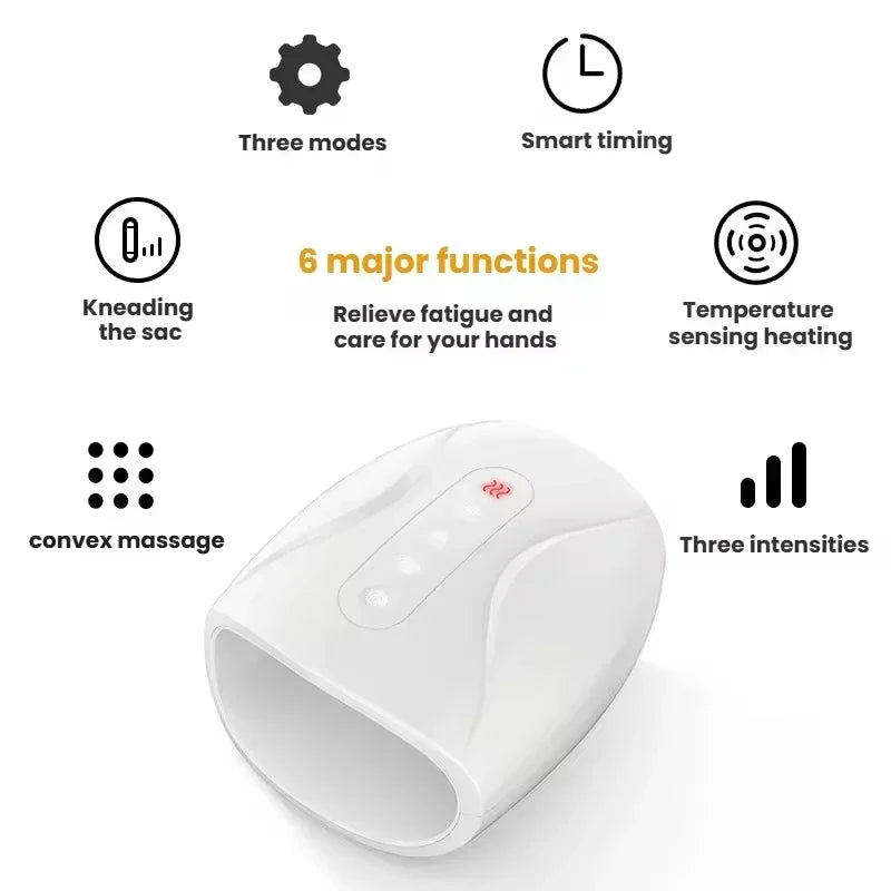 Electric Hand Massager Device Wireless Palm Finger Acupoint Air Pressure Heat Compression Smart Timer for Women Beauty Care