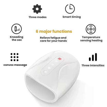 Electric Hand Massager Device Wireless Palm Finger Acupoint Air Pressure Heat Compression Smart Timer for Women Beauty Care