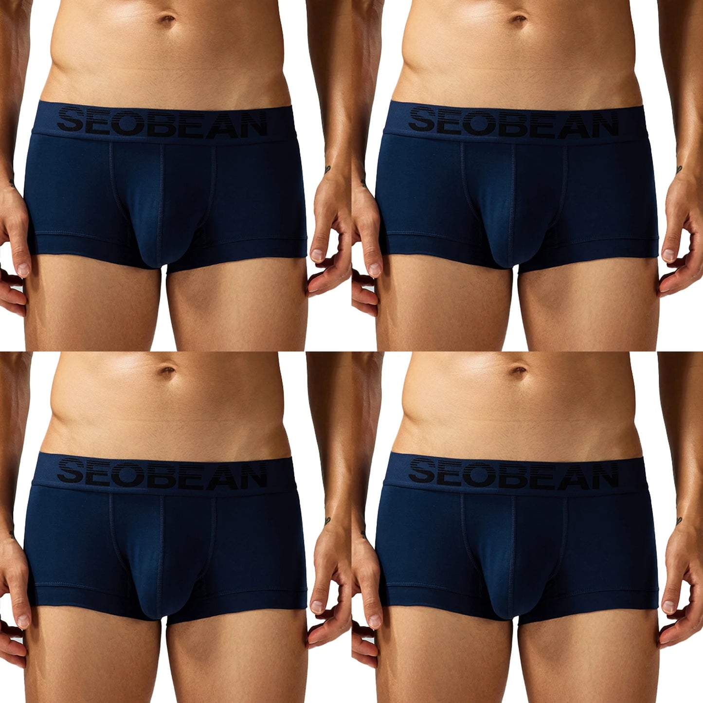4-Pack SEOBEAN  Men's Cotton Briefs Comfortable Sweat-Absorbent Boxer Shorts Male Underwear