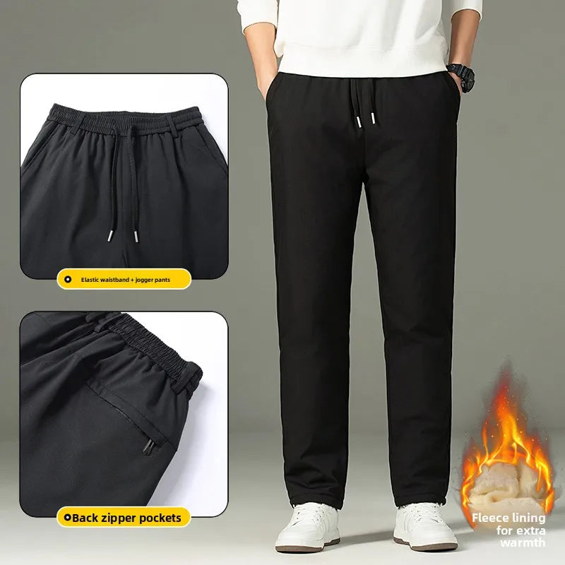 Men's Thickened Lamb Velvet Cotton Pants Autumn Winter Casual Trousers Windproof Coldproof Warm Fleece Lined Long Pants