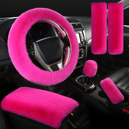 Plush Car Steering Wheel Cover 6piece Set Winter Warmth And Elastic Non Slip Handle Cover  Women's Car Interior Accessories