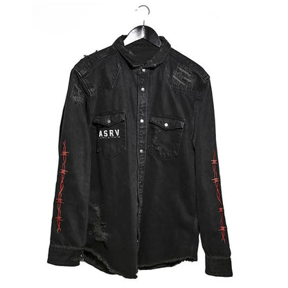 Skull Printing Denim Jacket Mens Harajuku Gothic Coats Vintage Halloween Clothes Spring Autumn Lightweight High Street Jacket