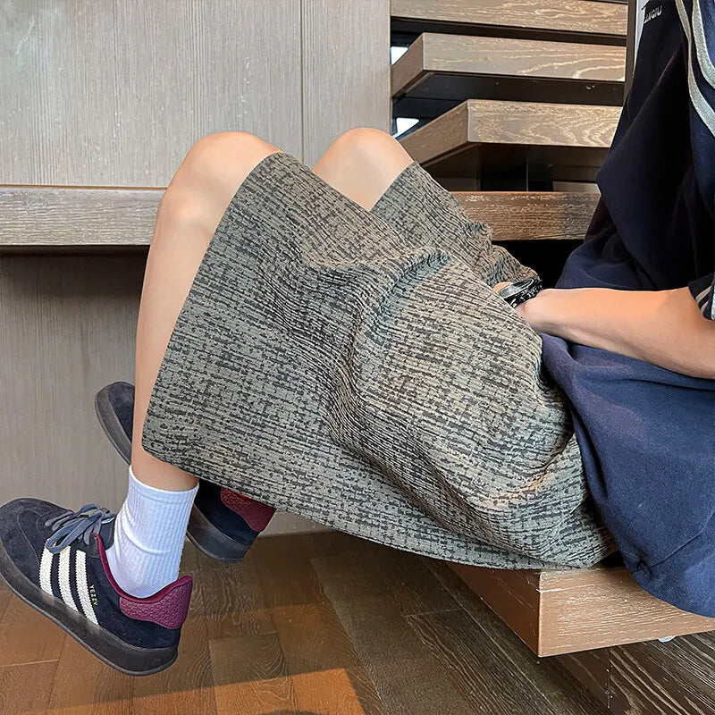 American Retro Plaid Men's Summer Thin Five-Point Loose Corduroy Shorts Basketball Sporty Casual Breathable Lightweight Pants