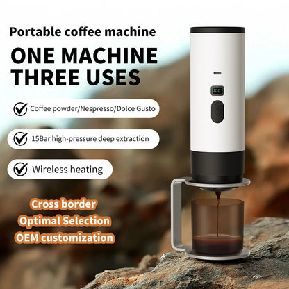 3 In 1 Espressoes Machine High Capacity Battery Digital Display Wireless Washable Usb Rechargeable Coffee Maker For Travel