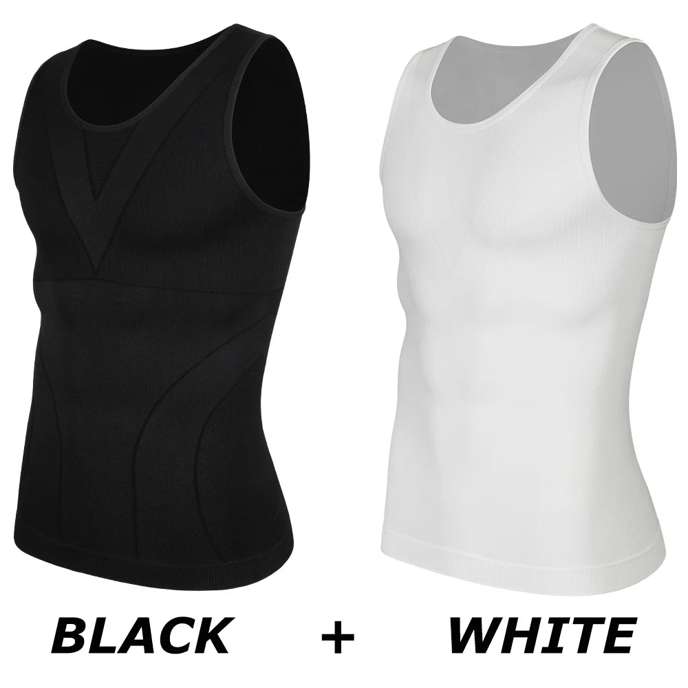 2PCS Men Compression Tank Top Gynecomastia Shapewear Slimming Vest Tummy Control Waist Trainer Seam-free Body Shaper Undershirt
