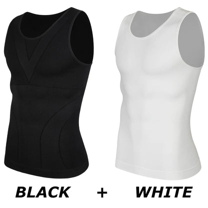 2PCS Men Compression Tank Top Gynecomastia Shapewear Slimming Vest Tummy Control Waist Trainer Seam-free Body Shaper Undershirt