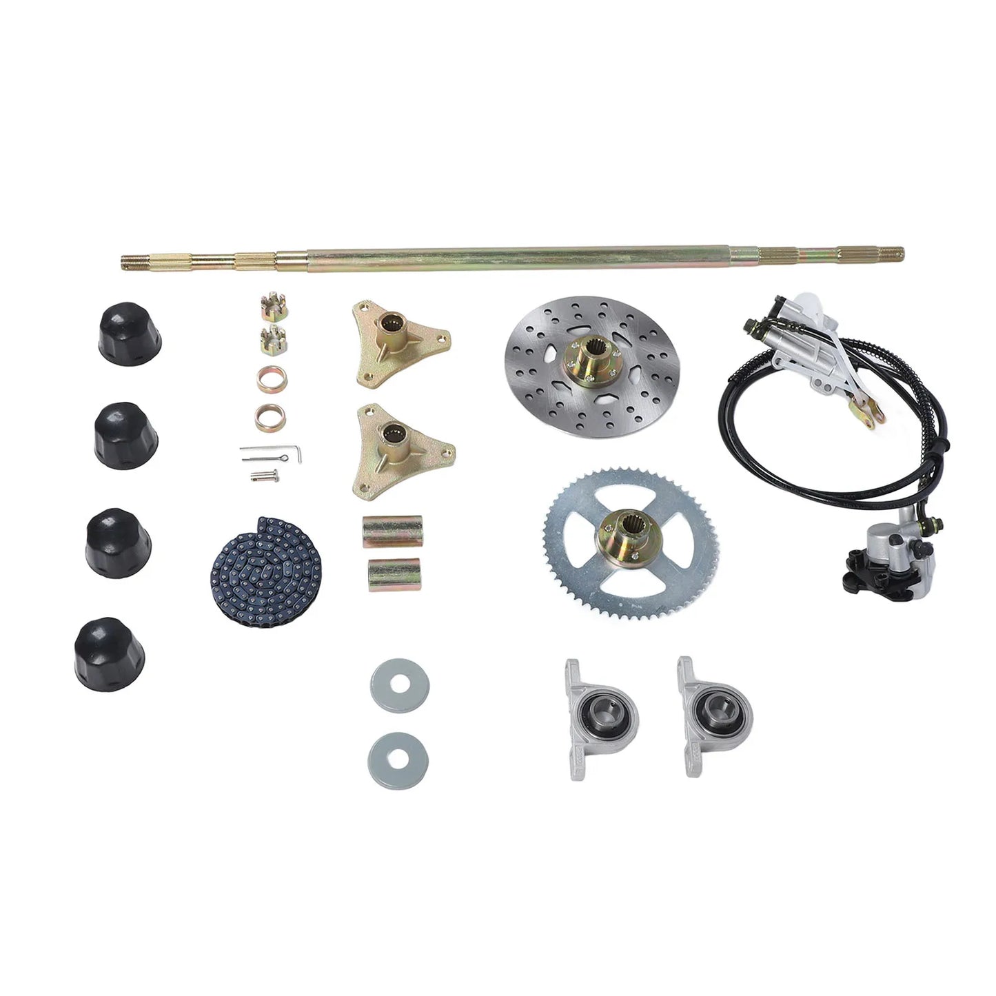 Go Kart Rear Axle Assembly  Construction 29in Axle Length Brake Disc Caliper Assembly for 50cc 70cc 90cc ATV Quads