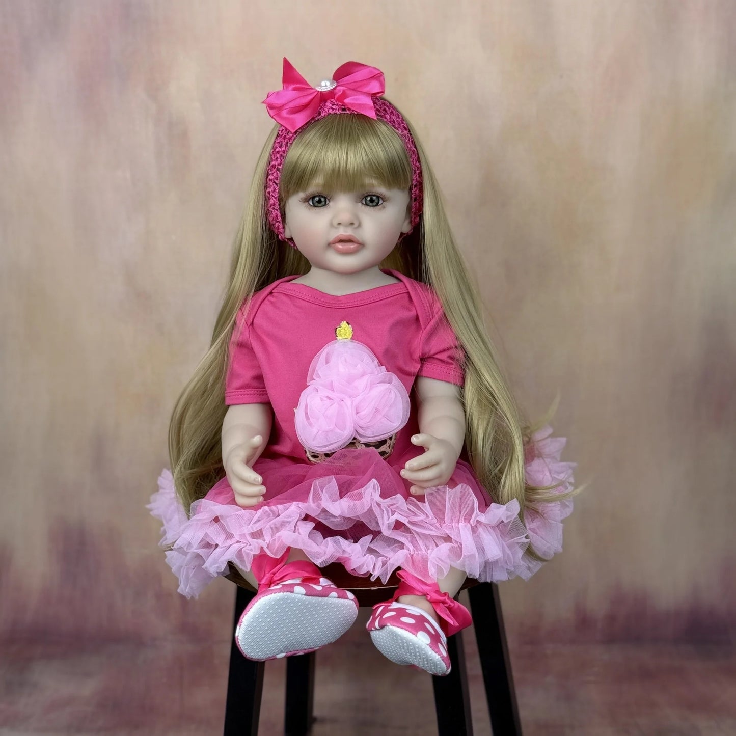 BZDOLL 22in 55cm Full Vinyl Body Reborn Baby Doll Long Hair Princess Bath Toy Dress Up and Bedtime for Kids Lovely Birthday Gift