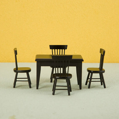 5Pcs/Set 1:12 Dollhouse Miniature Wooden Dining Table Chair Set Doll House Kitchen Furniture Toy