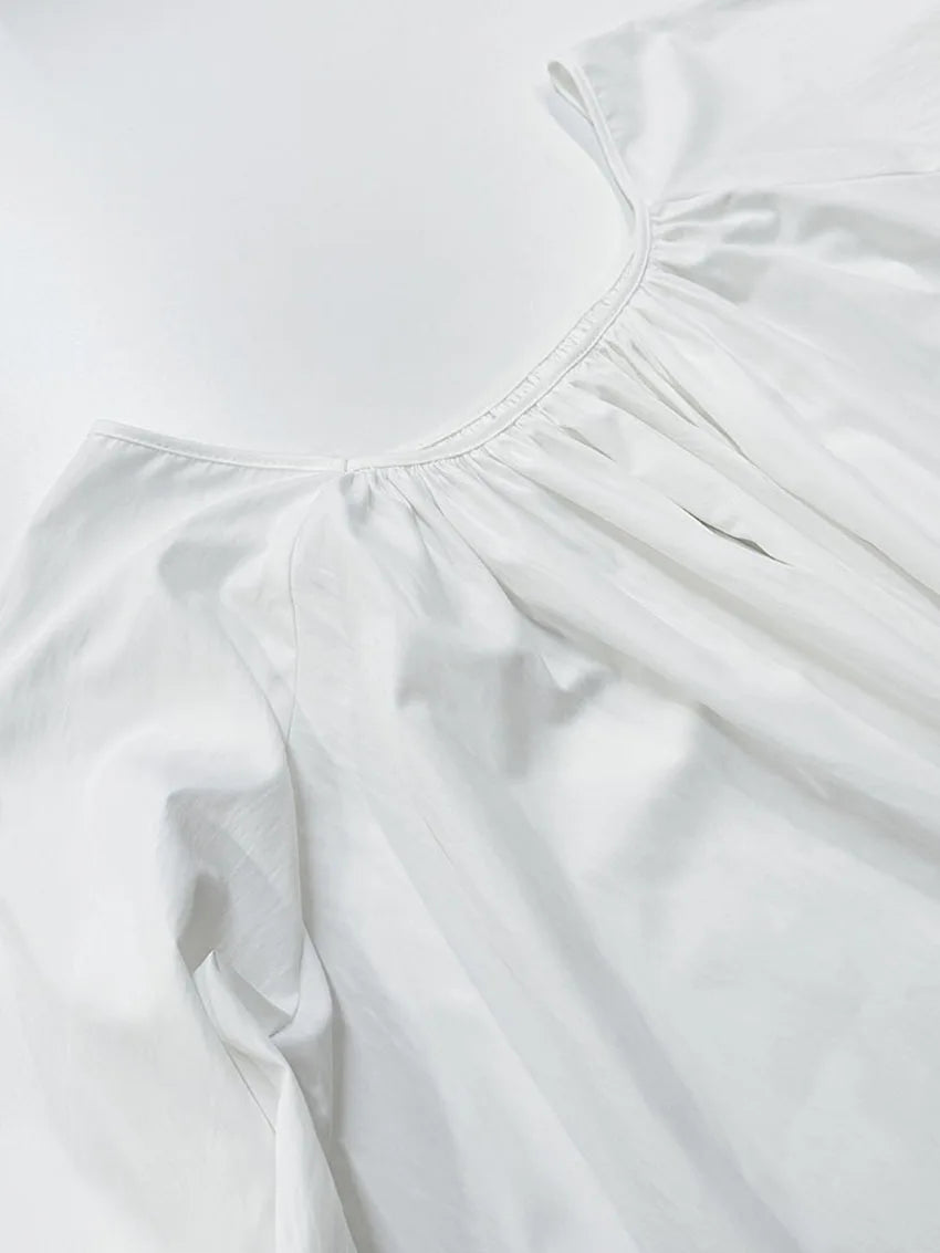 Parc Fee Casual Loose White Women Dress 2025 Elegant U-Neck Long Sleeve Floor-Length Dresses Simple Oversize Solid Female Dress