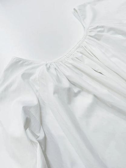 Parc Fee Casual Loose White Women Dress 2025 Elegant U-Neck Long Sleeve Floor-Length Dresses Simple Oversize Solid Female Dress