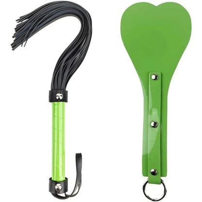 BDSM Bondage Kit for Couples, Heart Shaped Spanking Paddle & Tassel Whip 2 Piece PU Leather Set, Beginner SM Adult Sex Toys for
