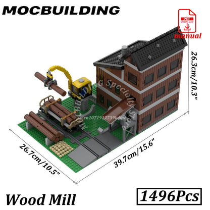 Wood Mill Blocks Model Railway House MOC Building Bricks Construction City Road Engineering Toys Gifts
