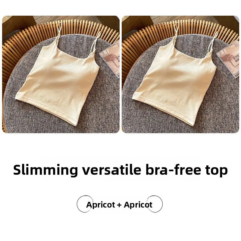 Summer New Small Strap Vest with Chest Pad Backless Integrated Inner And Outer Wear Slimming  Color Short Top for Women