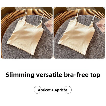 Summer New Small Strap Vest with Chest Pad Backless Integrated Inner And Outer Wear Slimming  Color Short Top for Women