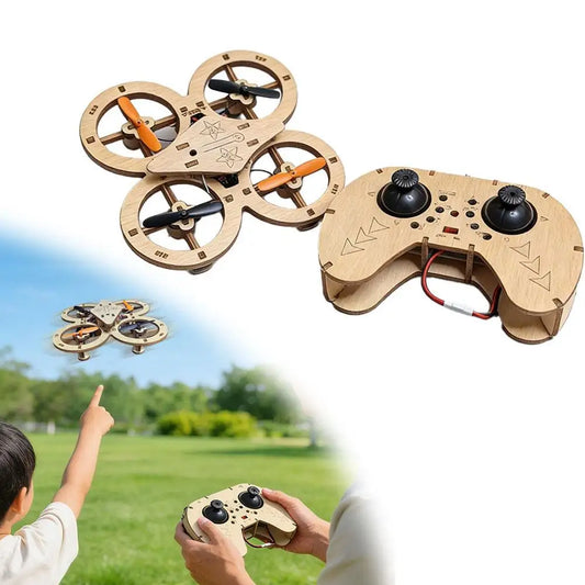 DIY Wooden Flying Toy Remote Control Aircraft DIY Assembly Toy Wooden Model Kit Quadcopters Educational Learning Props
