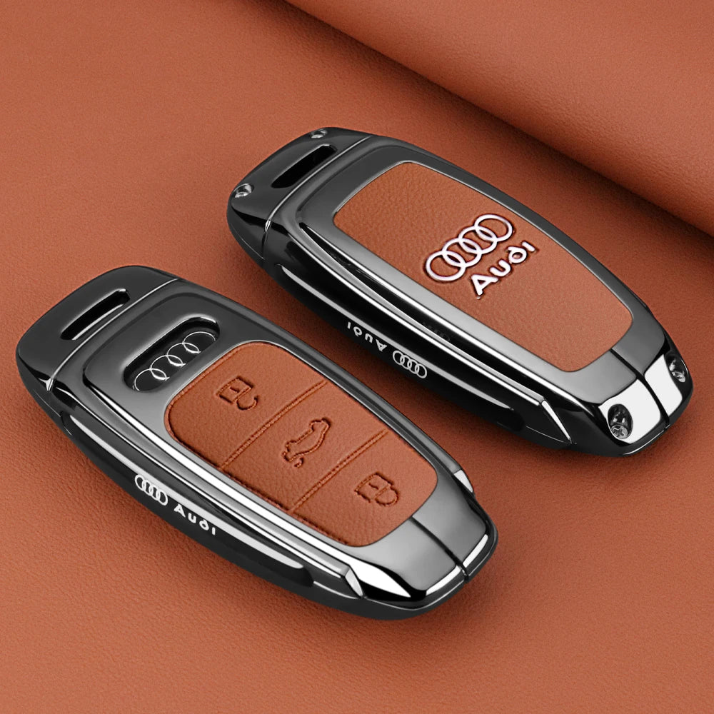Leather Key Case Shell Buckle Car Key Cover for Audi A3 A4 B9 A6 A7 4K A8 E-tron Q5 Q8 C8 D5 SQ8 Car Remote Control Shell