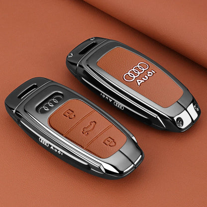Leather Key Case Shell Buckle Car Key Cover for Audi A3 A4 B9 A6 A7 4K A8 E-tron Q5 Q8 C8 D5 SQ8 Car Remote Control Shell