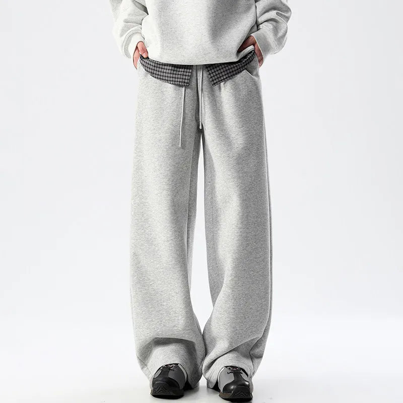 DUKEEN Men’s 400g Heavyweight Straight-Leg Sweatpants Cotton Blend Wide Fit Casual Sports Pants for Spring Autumn