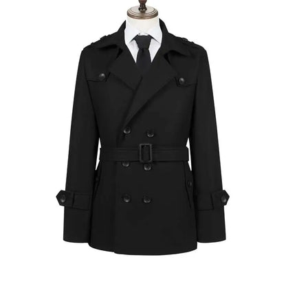 Gray Autumn Winter Men's Woolen Coat Jacket Mid-Length Double-Breasted with Belt British Style Large Size Windbreaker