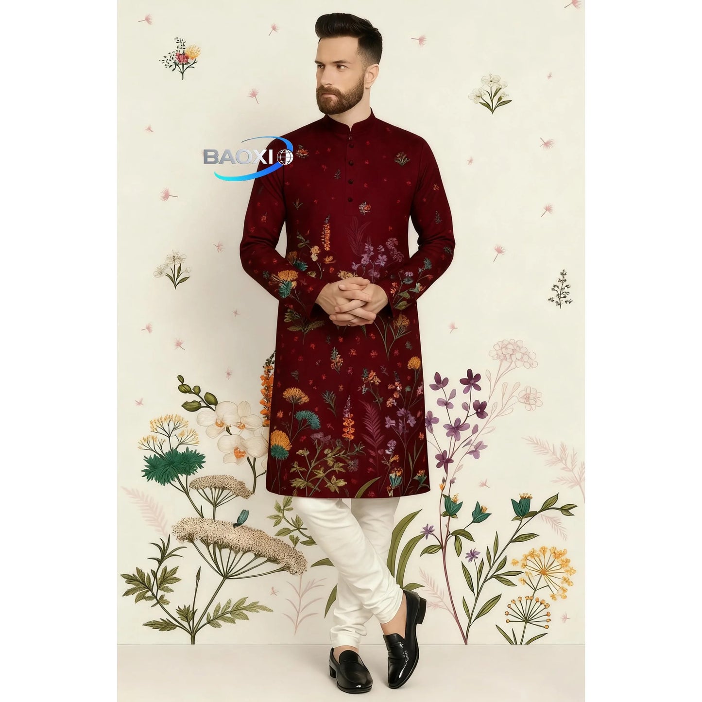 Stand Collar Muslim Men Clothes Folk Kaftan Musulman Kurta Indian Islamic Clothing Ropa Musulman Hombre Camisa Arabe Hombre