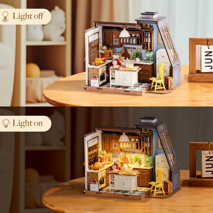 Robotime Baking Kitchen DIY Miniature Dollhouse Kit Crafts Hobbies Amazing Gift 3D Puzzle Mini House Building Kit Book Nook