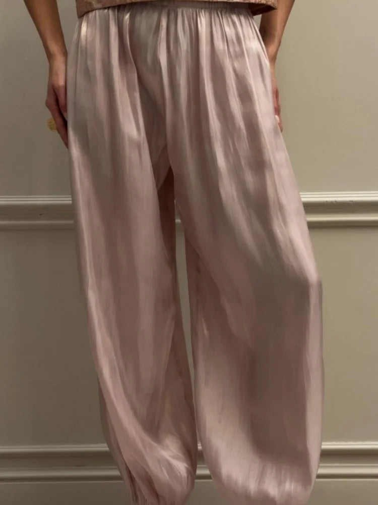 Shinny Satin Lantern Pant For Women Loose Casual Trousers Elegant Commuter Fashion Long Pants 2026 New Lady Party Streetwears