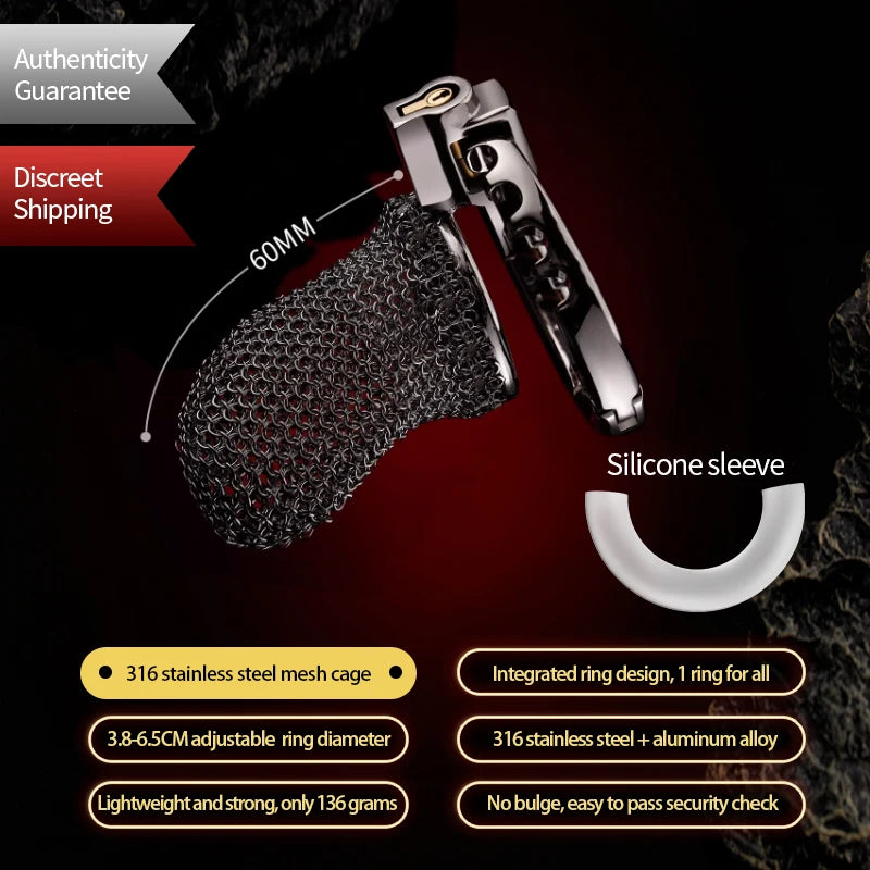 LOCKINK Male Metal Chastity Cage Mesh Femdom Cock Cage Sexy Adult Man Chastity Device Chastity Lock Ajustable Cock Ring Sex Toys