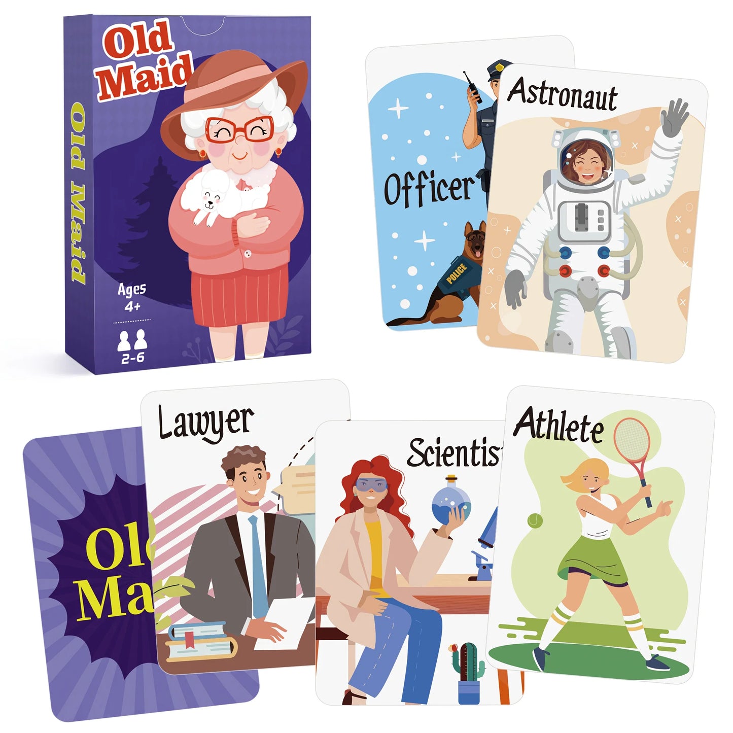 6 in 1  Kids Card Games: Go Fish, Old Maid, Memory Match, Slap Jack, Crazy 8s, Space Playing Cards; Children Birthday Gift
