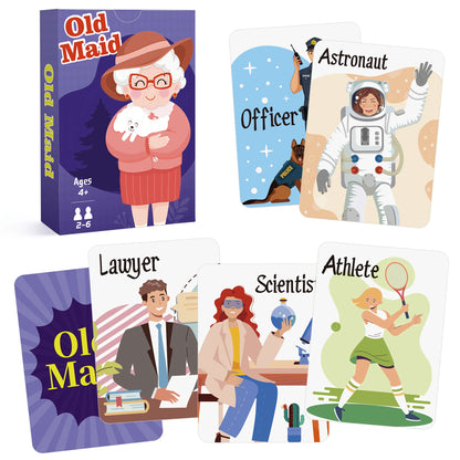 6 in 1  Kids Card Games: Go Fish, Old Maid, Memory Match, Slap Jack, Crazy 8s, Space Playing Cards; Children Birthday Gift