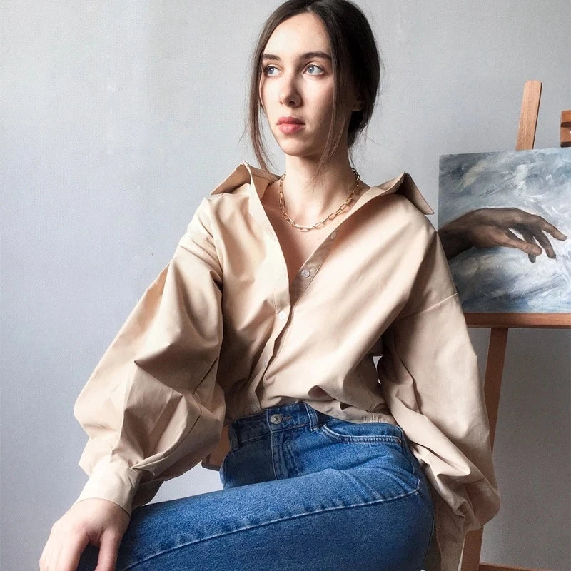 2025 Autumn Lantern Long Sleeve Elegant Blouse Shirt Women Basic Top Casual Turn Down Collar Office Lady White Shirt Tops Blusas