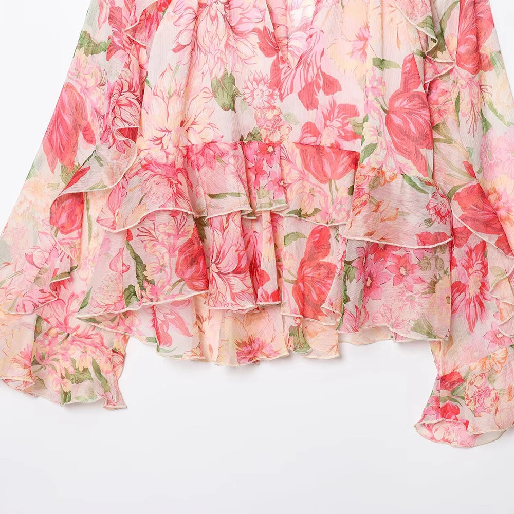 Women New Fashion Summer Casual Chic Women Blouse V-Neck Tiered Long Sleeve Loose Shirts Vintage Style Tops 3130359