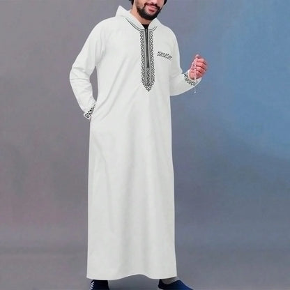 Hooded Moroccan robe Luxury men's embroidered sleeve long pocket Muslim garment Abaya Middle East Juba Thobe robe