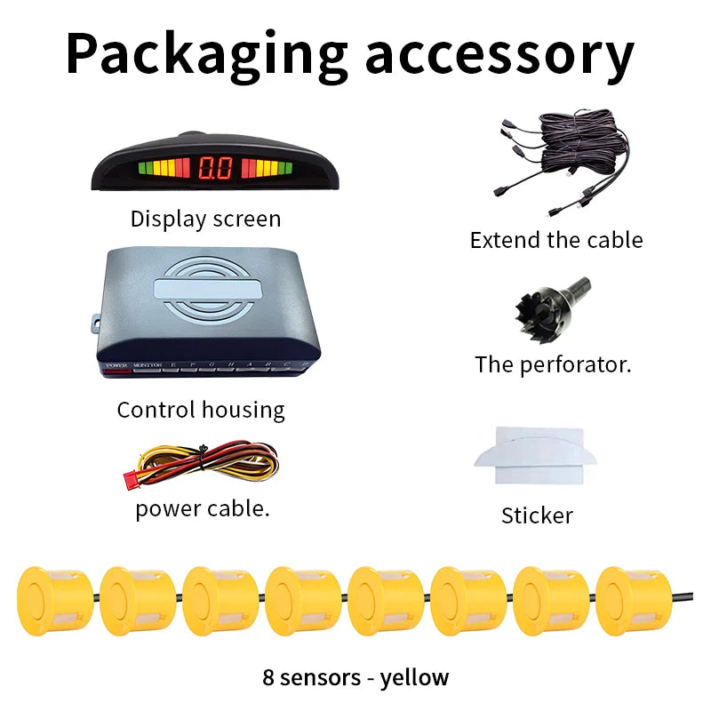 8 Sensors LED Car Parking Sensor 22mm Buzzer Warning With Display Screen Host Control Box For Truck Van RV