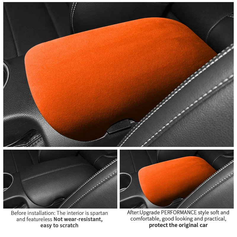 For Ford Mustang 2015-2025 Made of Alcantara Wrap ABS Car Trim Armrest Box Cover Panel Italian Suede Interior Tuning Accessories