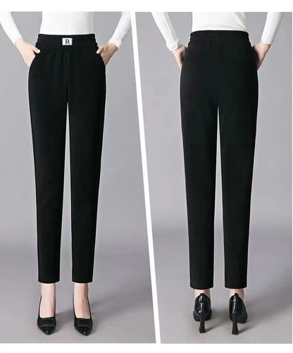 Autumn Winter Thickened Fleece Harlan Pants Women's Loose Casual Straight Leg Pants with Pockets Polyester Fiber Long Trousers