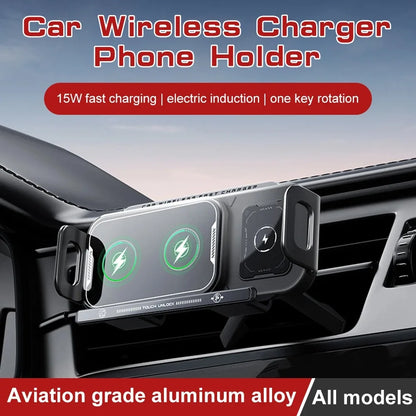 Rotation Universal 15W Car Phone Wireless Charger Holder Stand for Samsung Galaxy Fold 6 5 4 3 Z Flip S25 S24 iPhone 16 15