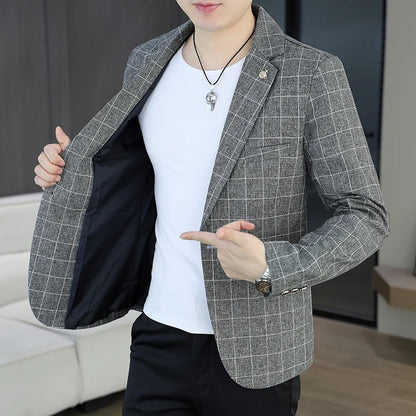 Blazer  Outdoor Men's Cycling Fashion Business Casual Checkered Korean Version Personalized Hiking Wedding Formal Wear Blazer