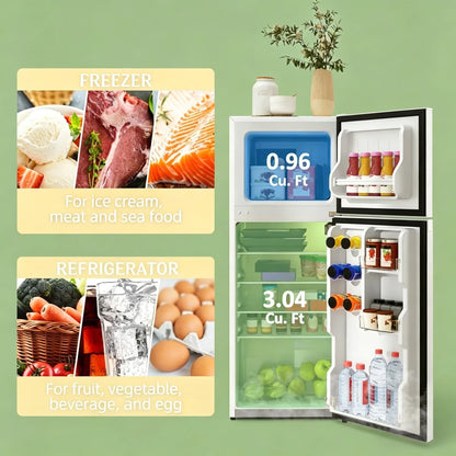 Compact White Double Door Mini Fridge with Freezer, Adjustable Temp Control, Quiet Small Refrigerator for Bedroom, Dorm, Office, Apartment, Ideal for Food Beverage Storage, Energy Saving & Space Saving Cooler