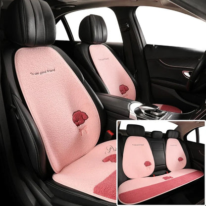5 Seats Funny Puppy Car Seat Cover Fleece Fabric PU Leather Warm Comfortable Quick Installation Fits Most Cars