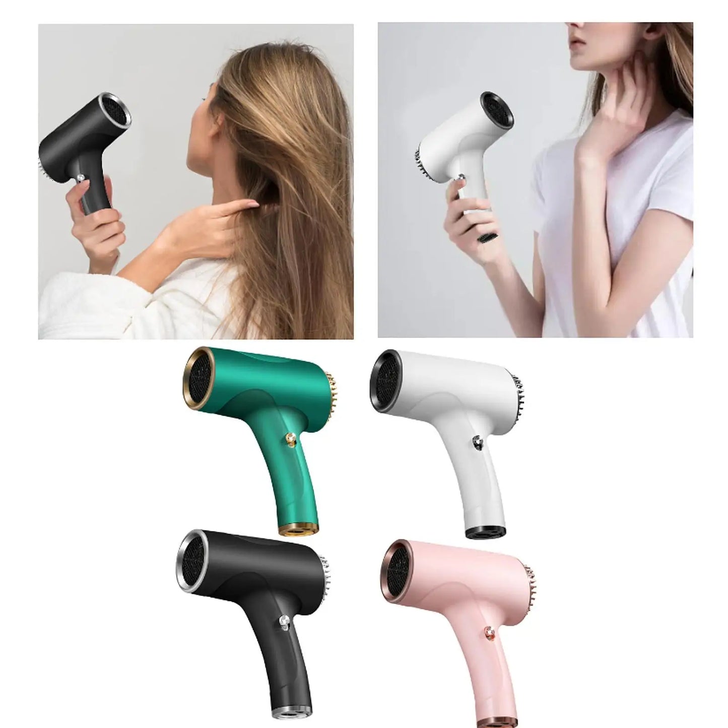 Rechargeable Cordless Hair Dryer Two Speeds Portable Powerful Blow Dryer for Home Dormitory Travel Use