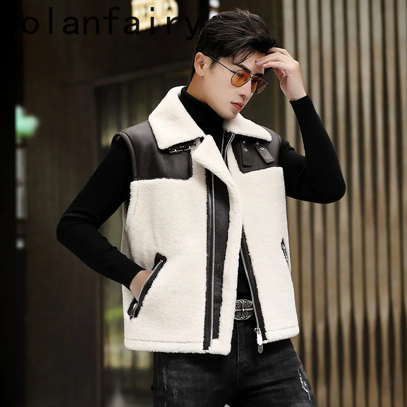 YOLANFAIRY Wool Real Leather Jacket Men Sheepskin Natural Fur Coats Winter Vest Short Thickened Warm Mens Clothes Куртка Мужская