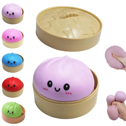 Fun Dumpling Stress Balls Reusable Simulation Bun with Steamer Low Rebound Decompression Toys Dough Ball Home Decoration Gifts